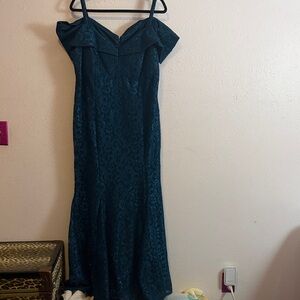 R & M Richards Strapless Lace Dress in Deep Blue